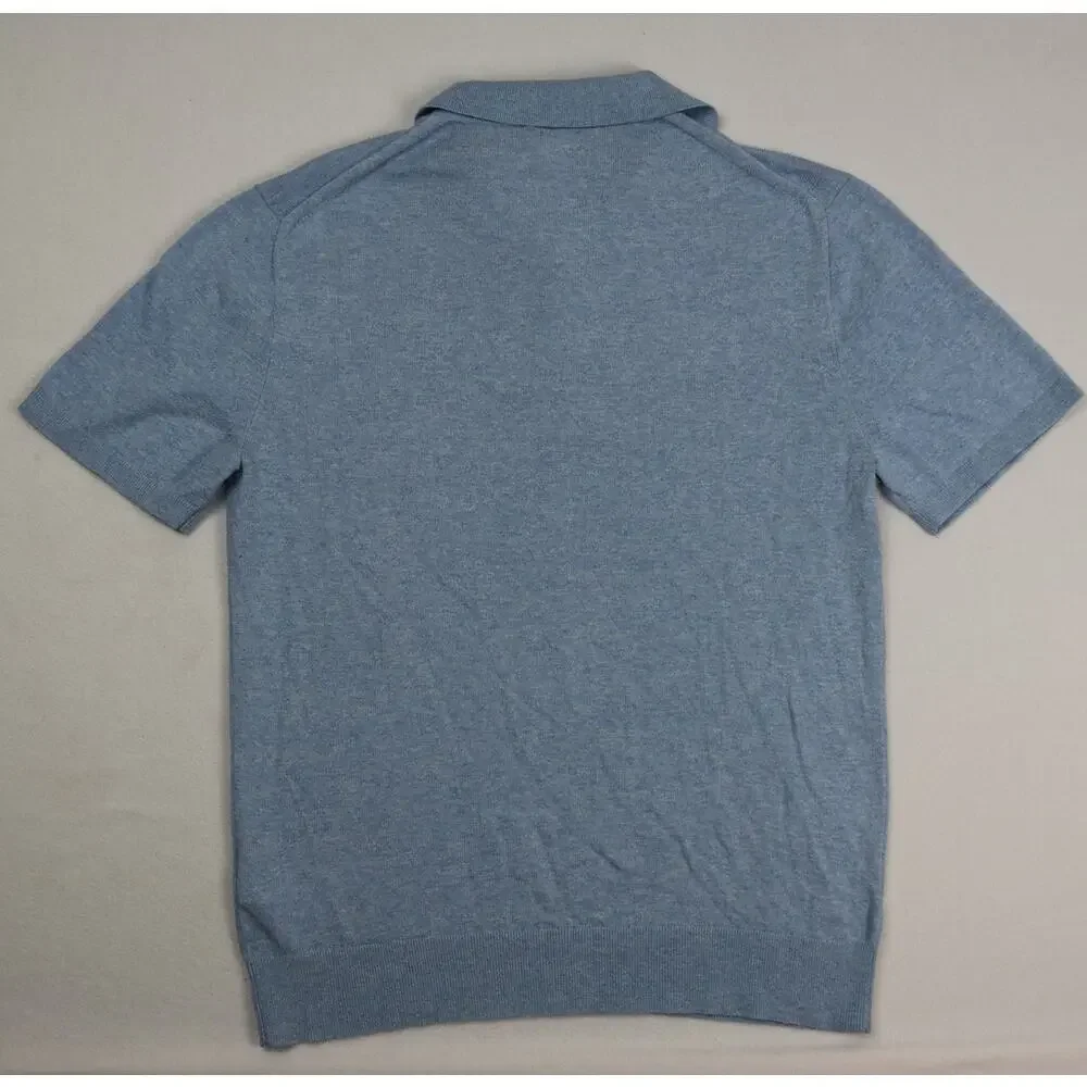JCrew Mens Medium Light Blue Short Sleeve Knit Polo Sweater Shirt Cotton M